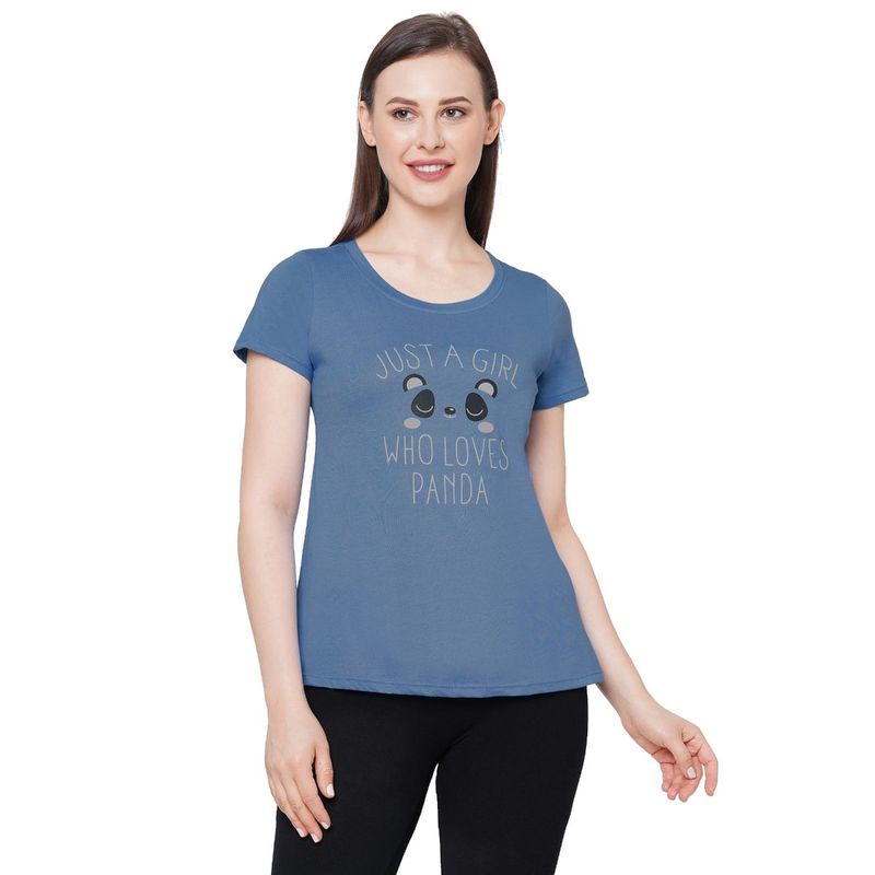 SOIE Women's Soft Cotton Modal Lounge T-shirt - Blue (XL)