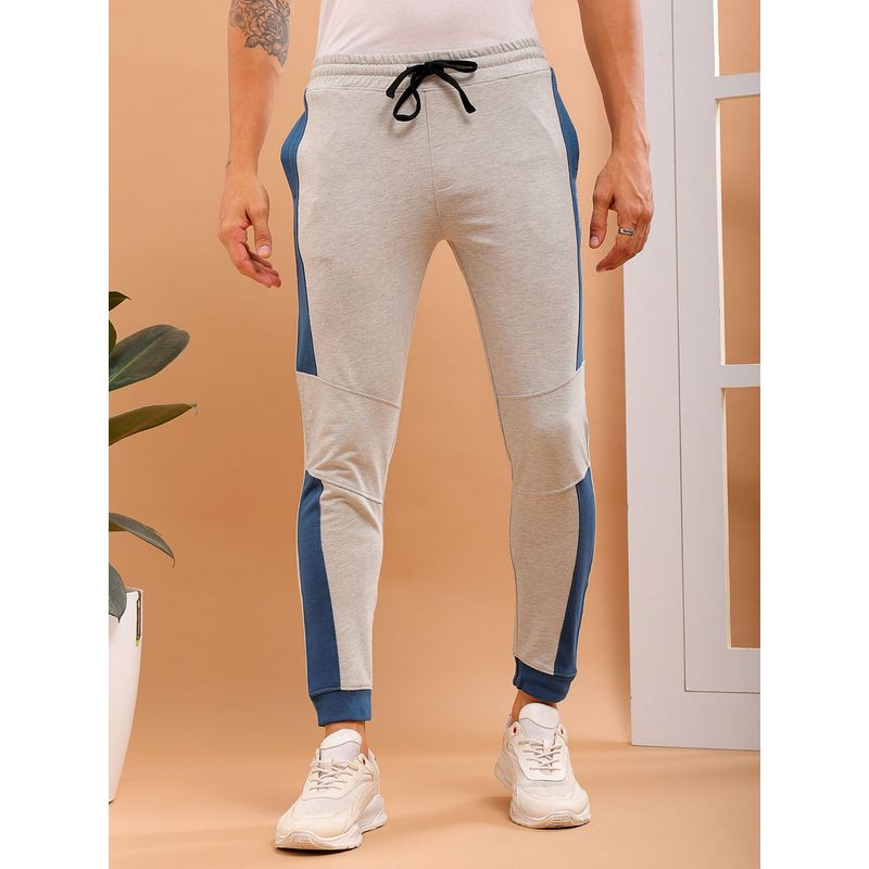 The Indian Garage Co Men Slim Fit Colorblocked Mid-Rise Knitted Joggers (L)