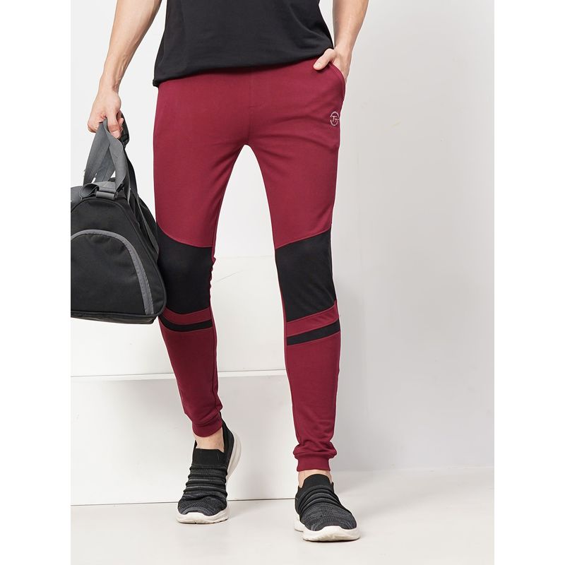 The Indian Garage Co Men Slim Fit Colorblocked Mid-Rise Knitted Joggers (S)