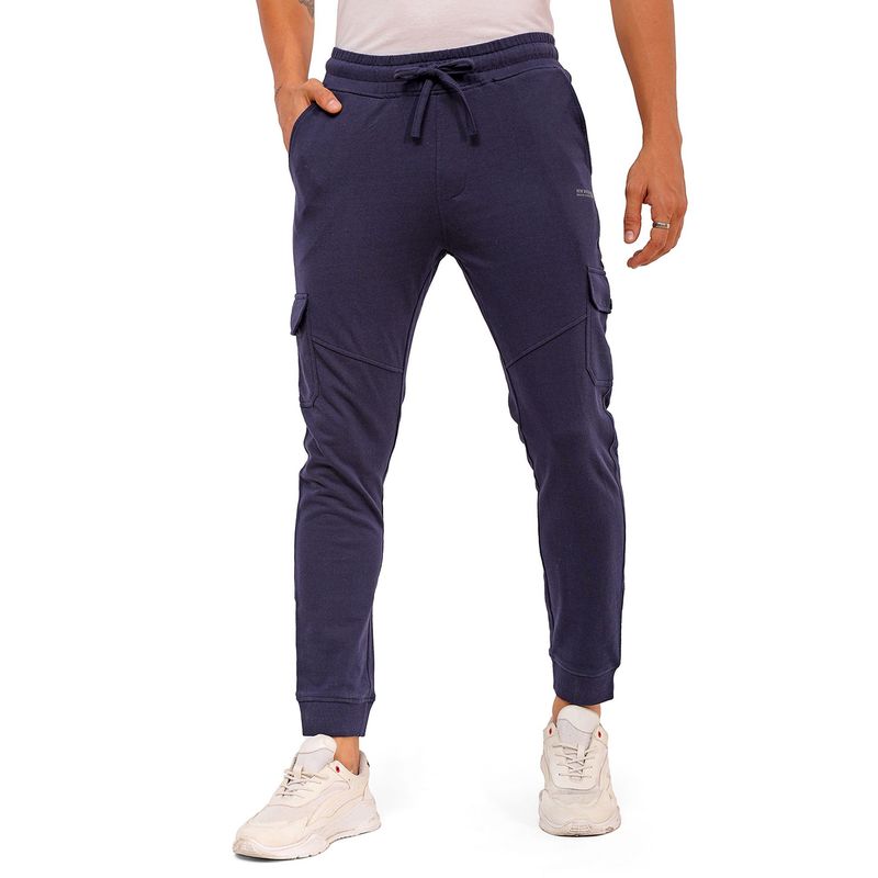 The Indian Garage Co Men Slim Fit Solid Mid-Rise Knitted Joggers (L)