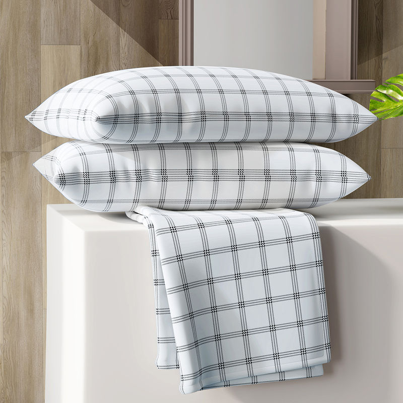 Layers Zen Collection 220TC White Checkered Flat Bedsheet Set (Queen)