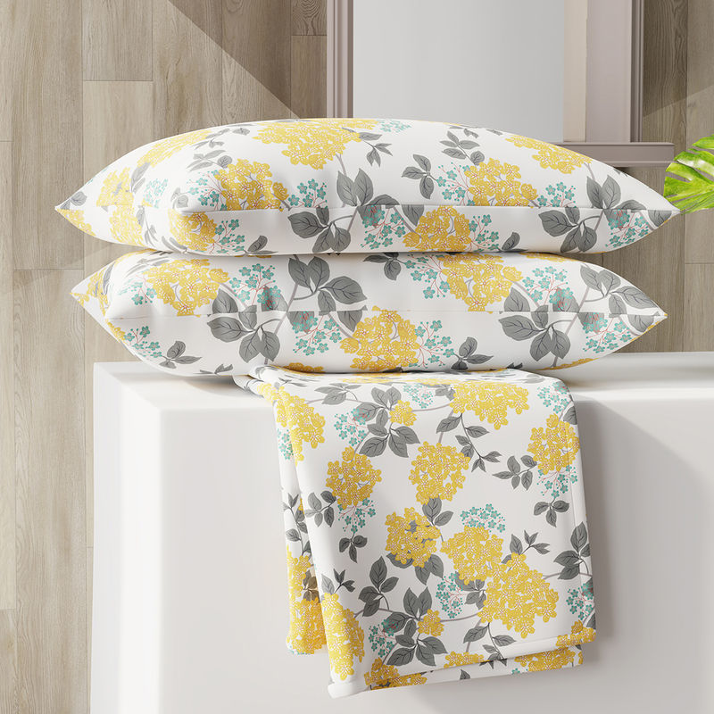 Layers Zen Collection 220TC Yellow Floral Flat Bedsheet Set (Queen)
