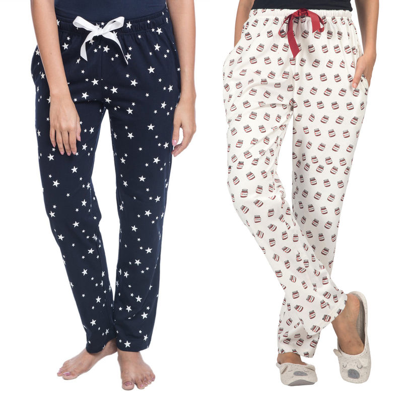 Nite Flite Women's Cotton Pyjamas Pack of 2 Star, Nutella - Multi-Color (S)