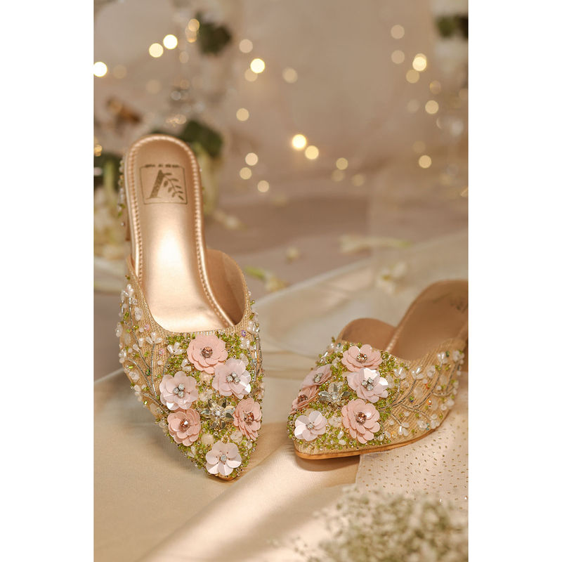 House of Vian Firdaus Gold Embroidered Mule Heels (EURO 42)