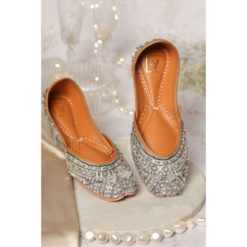 House of Vian Mahnoor Silver Embroidered Juttis (EURO 41)