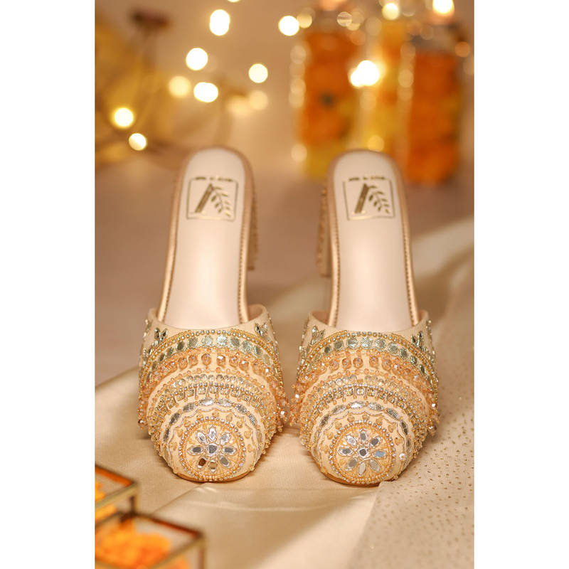 House of Vian Zoya Gold Embroidered Mule Heels (EURO 37)
