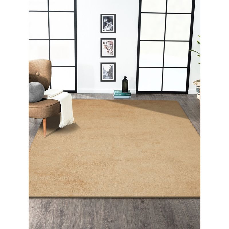OBSESSIONS Beige Polyester Machine Made Solid Carpet (5X7 Feet)