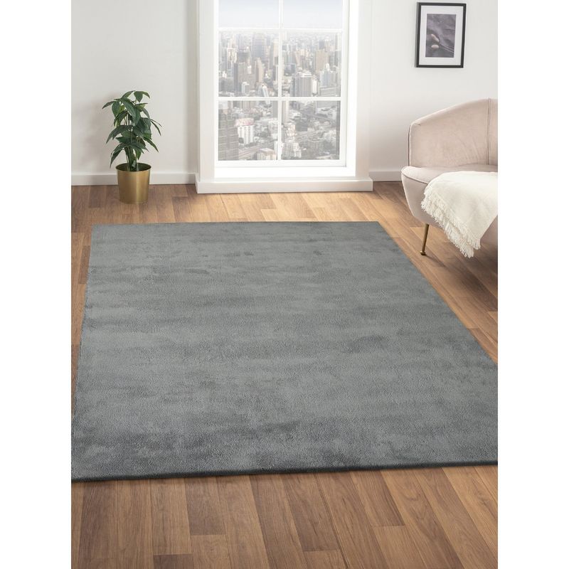 OBSESSIONS Grey Polyester Machine Made Solid Carpet (4X6 Feet)