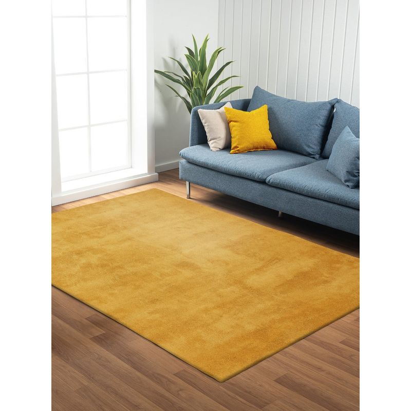 OBSESSIONS Camel Polyester Machine Made Solid Carpet (4X6 Feet)