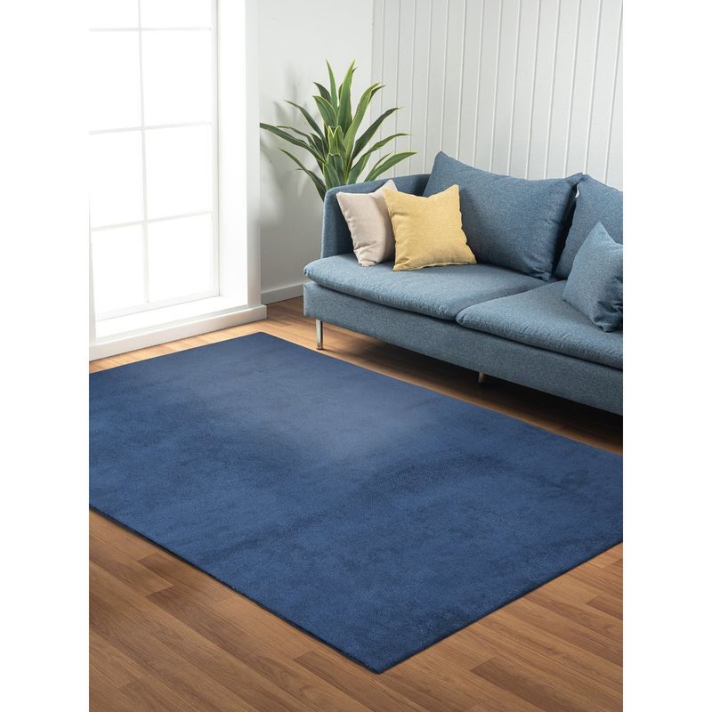 OBSESSIONS Blue Polyester Machine Made Solid Carpet (4X6 Feet)
