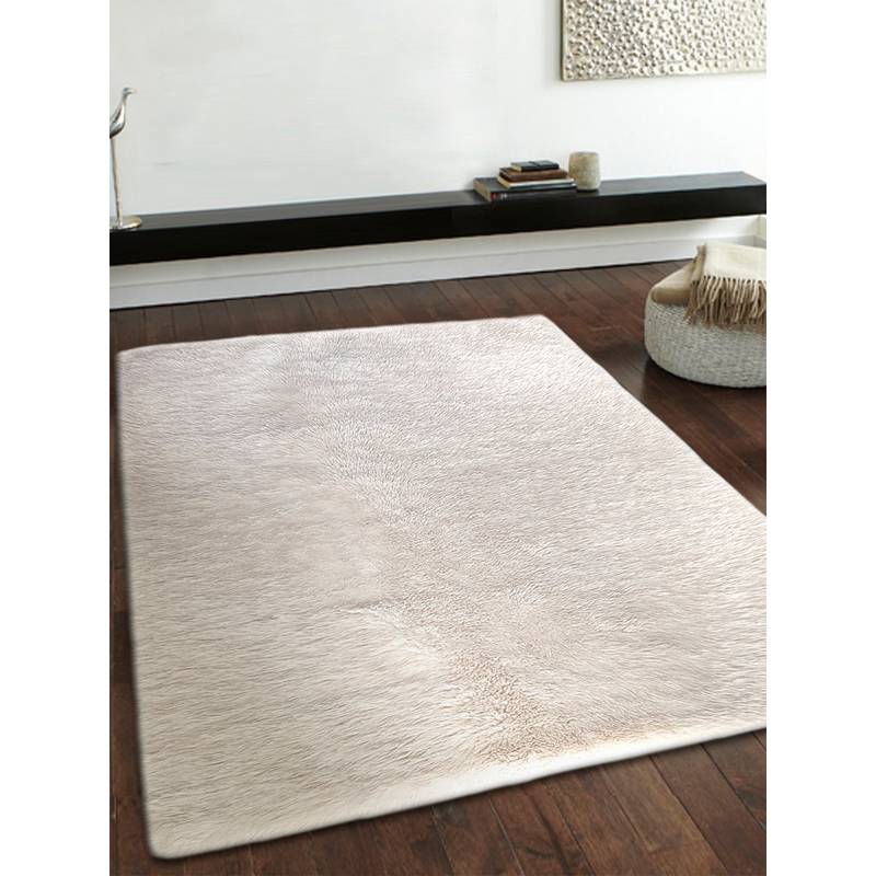 OBSESSIONS Cream Polyester Machine Made Solid Carpet (4X6 Feet)