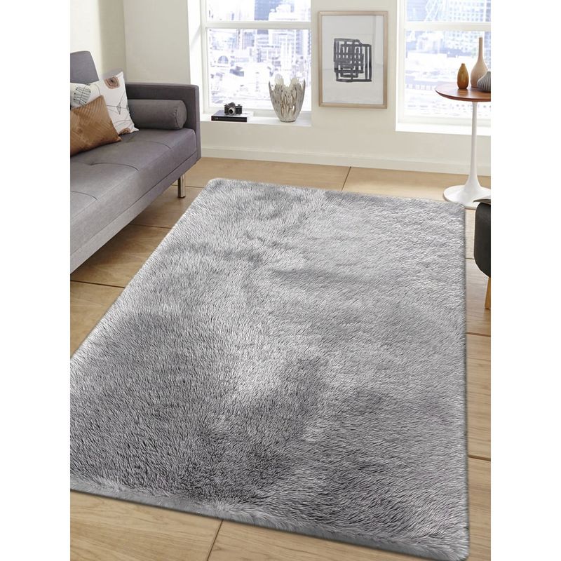OBSESSIONS Grey Polyester Machine Made Solid Carpet (4X6 Feet)