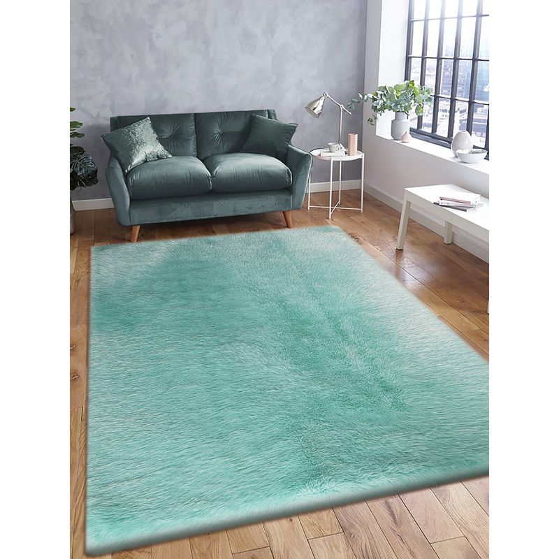 OBSESSIONS Teal Blue Polyester Machine Made Solid Carpet (4X6 Feet)
