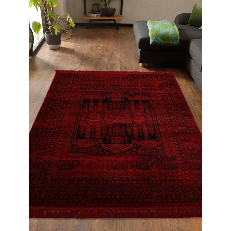 OBSESSIONS Red Polypropylene Machine Made Classical Carpet (4X6 Feet)