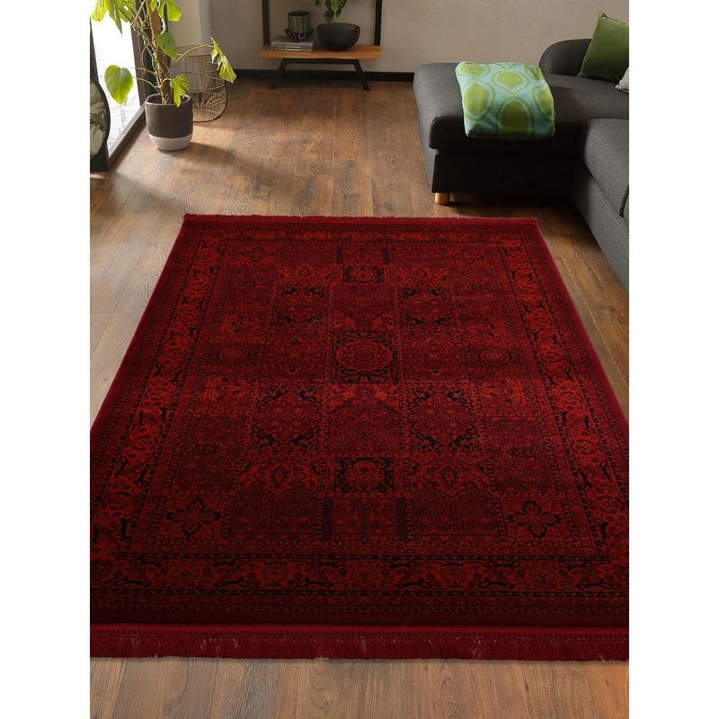 OBSESSIONS Red Black Polypropylene Machine Made Classical Carpet (4X6 Feet)