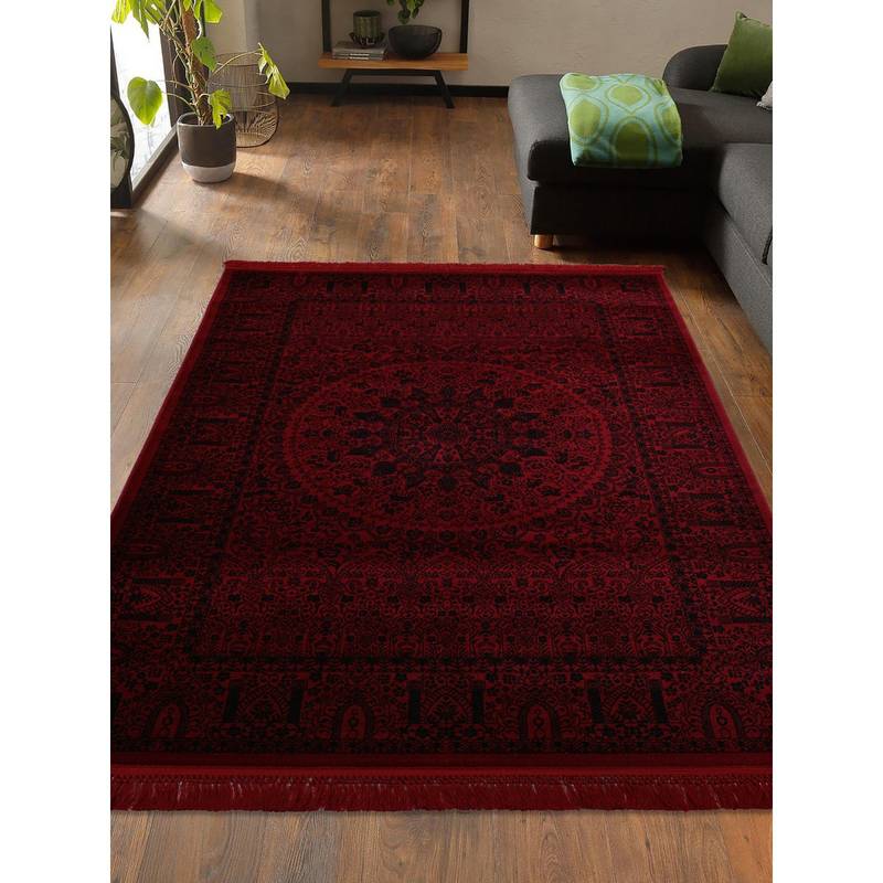 OBSESSIONS Black Red Polypropylene Machine Made Classical Carpet (4X6 Feet)