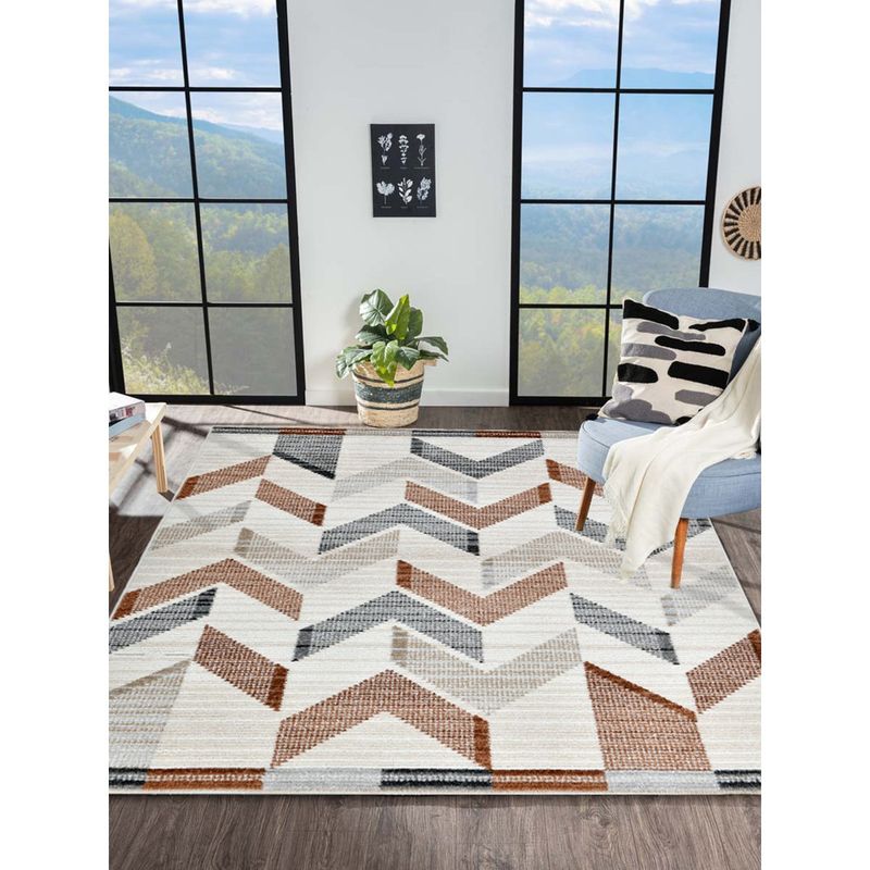 OBSESSIONS Cream and Brown Polypropylene Machine Made Abstract Carpet (4X6 Feet)