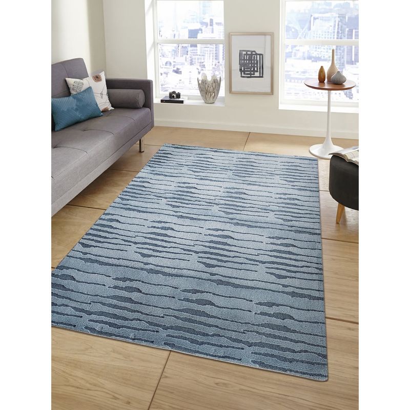 OBSESSIONS Blue Polyester Machine Made Solid Carpet (4X6 Feet)
