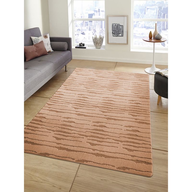 OBSESSIONS Peach Polyester Machine Made Solid Carpet (4X6 Feet)
