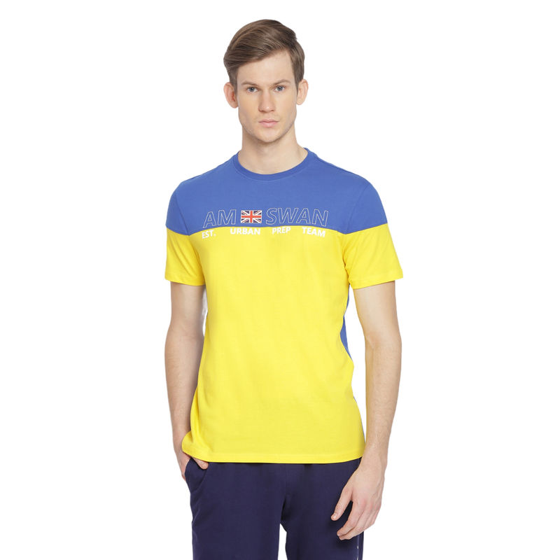 AM SWAN Mens Printed Astral Aura-Yellow Melange T-Shirt (S)