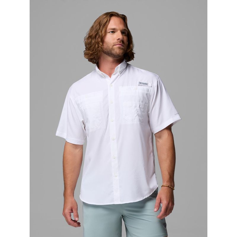 Columbia Men White Tamiami II Half Sleeves Shirt (M)