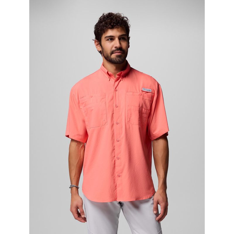 Columbia Men Orange Tamiami II Half Sleeves Shirt (2XL)