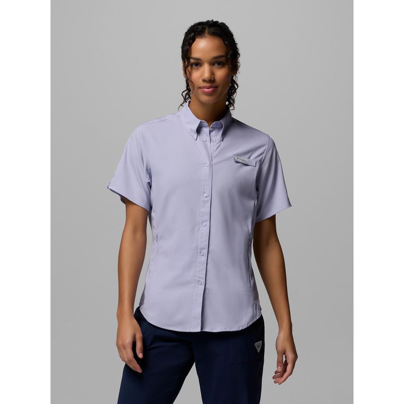 Columbia Women Blue Tamiami II Half Sleeves Shirt (M)