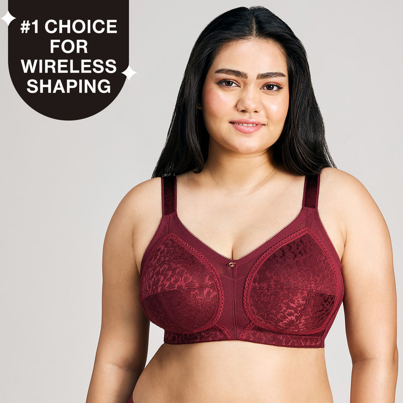 Nykd By Nykaa Ultimate No Bulge, Shape & Support Non Padded Non Wired Lace Bra NYB033 Wine (38D)