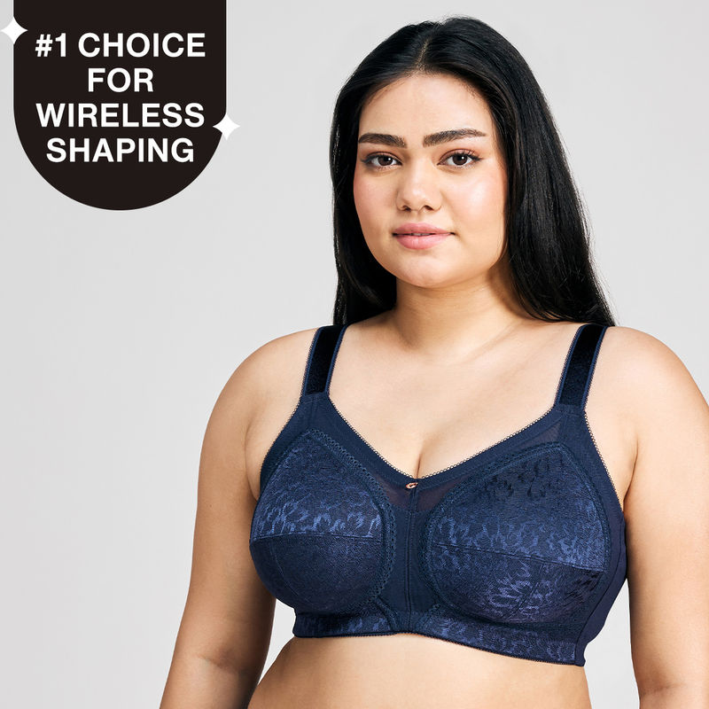 Nykd By Nykaa Ultimate No Bulge, Shape & Support Non Padded Non Wired Lace Bra NYB033 Navy Blue (38E)