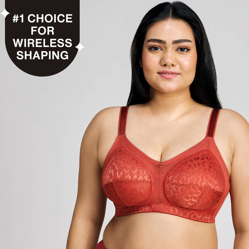 Nykd By Nykaa Ultimate No Bulge, Shape & Support Non Padded Non Wired Lace Bra NYB033 Red (38E)