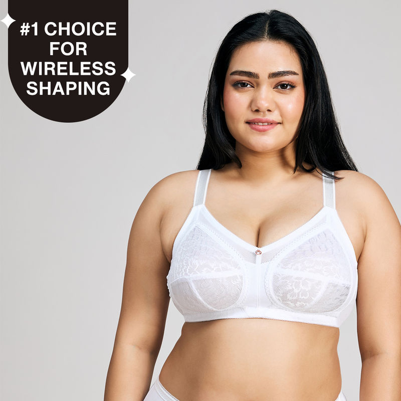 Nykd By Nykaa Ultimate No Bulge, Shape & Support Non Padded Non Wired Lace Bra NYB033 White (44F)