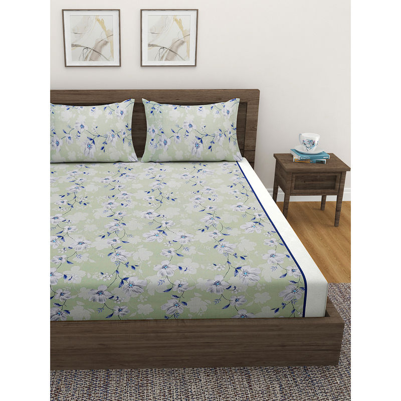 Swayam Floral print 144 TC Cotton Double Bedsheet with 2 Pillow Covers