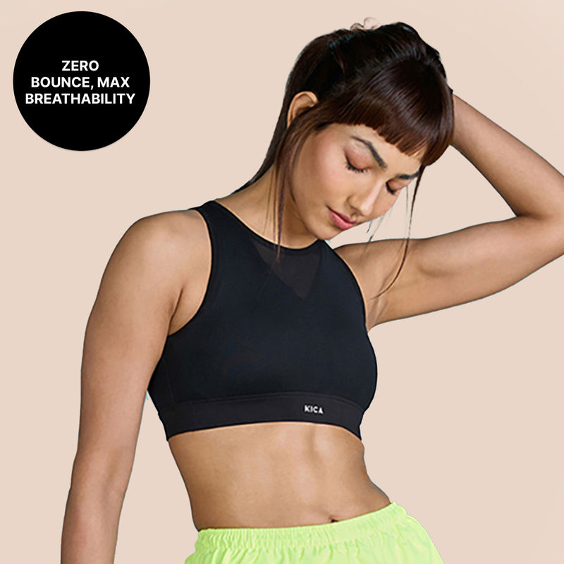 Kica Women High Impact & Full Coverage Mesh Sports Bra Black (L)