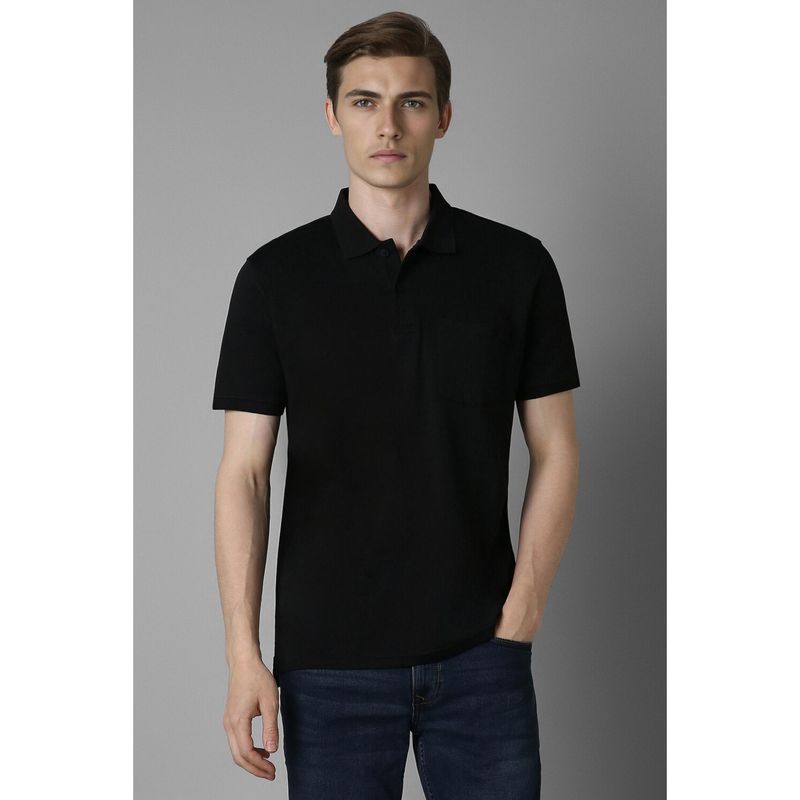 Louis Philippe Men Black Solid Polo T-Shirt (L)