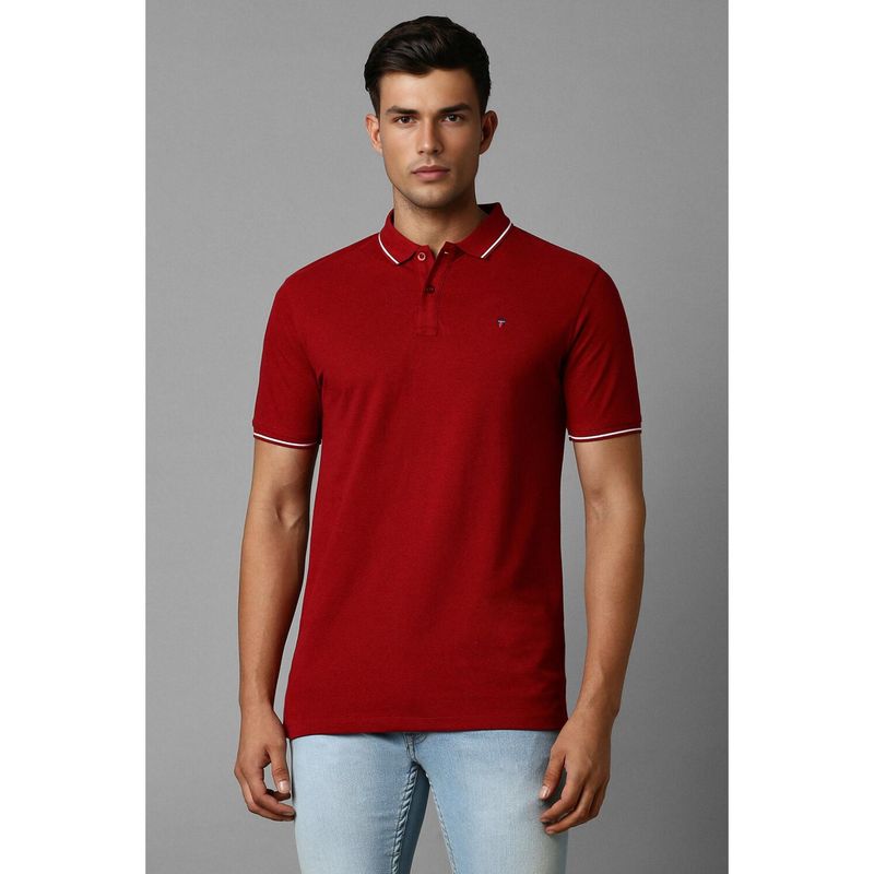 Louis Philippe Men Red Solid Polo T-Shirt (M)