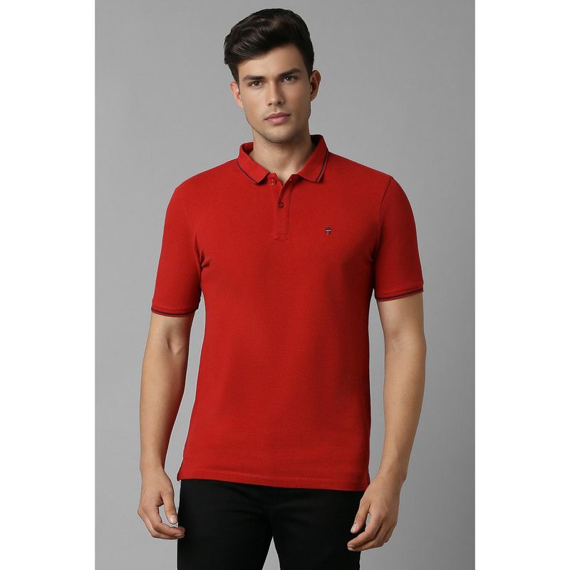 Louis Philippe Men Red Solid Polo T-Shirt (2XL)