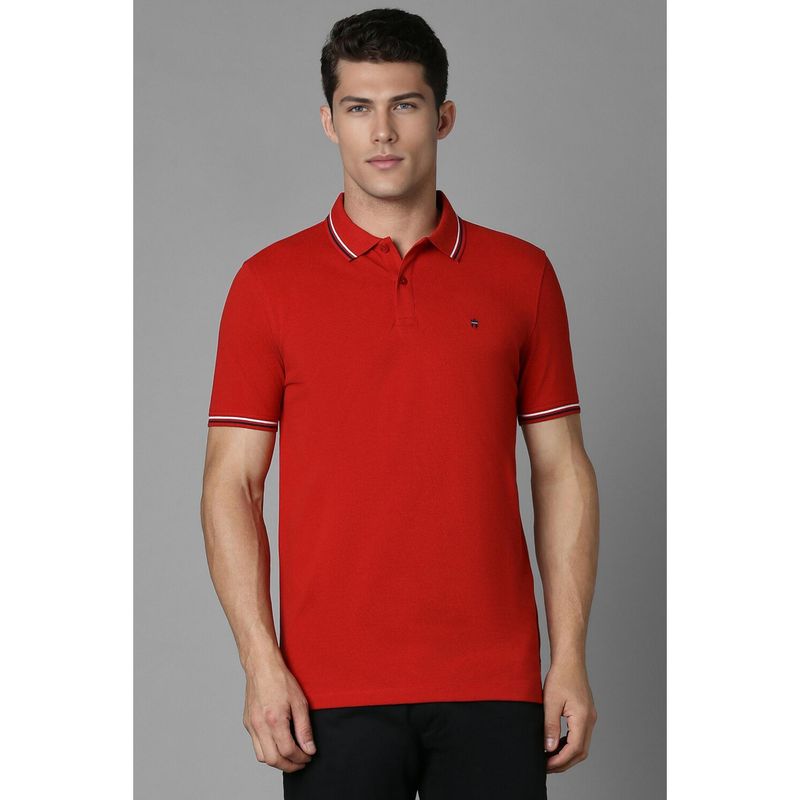Louis Philippe Men Red Solid Polo T-Shirt (M)