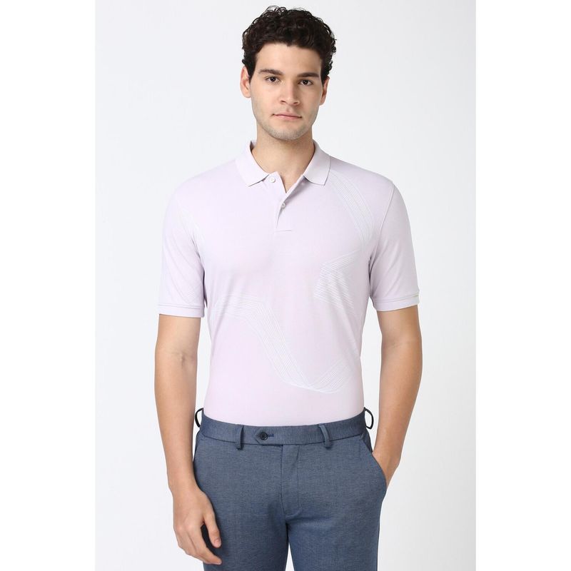 Peter England Men Lilac Print Polo T-Shirt (S)
