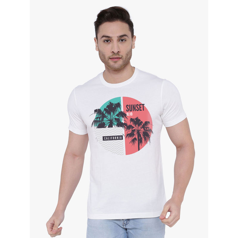 THREADCURRY Sunset Blvd Creative Graphic Printed T-Shirt for Men (XL)