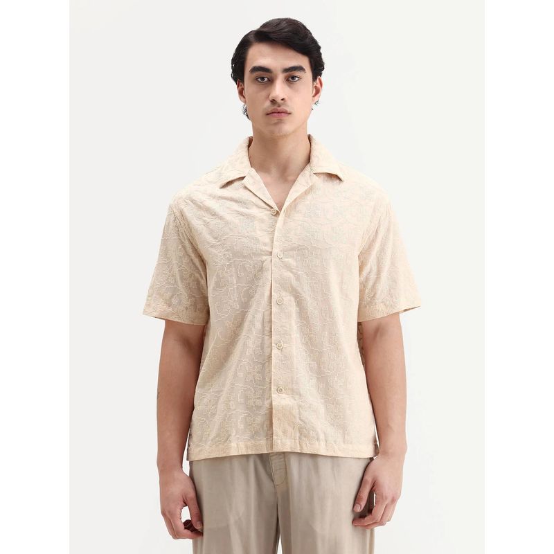 Rare Rabbit Men Peach Embroidered Shirt (XS)