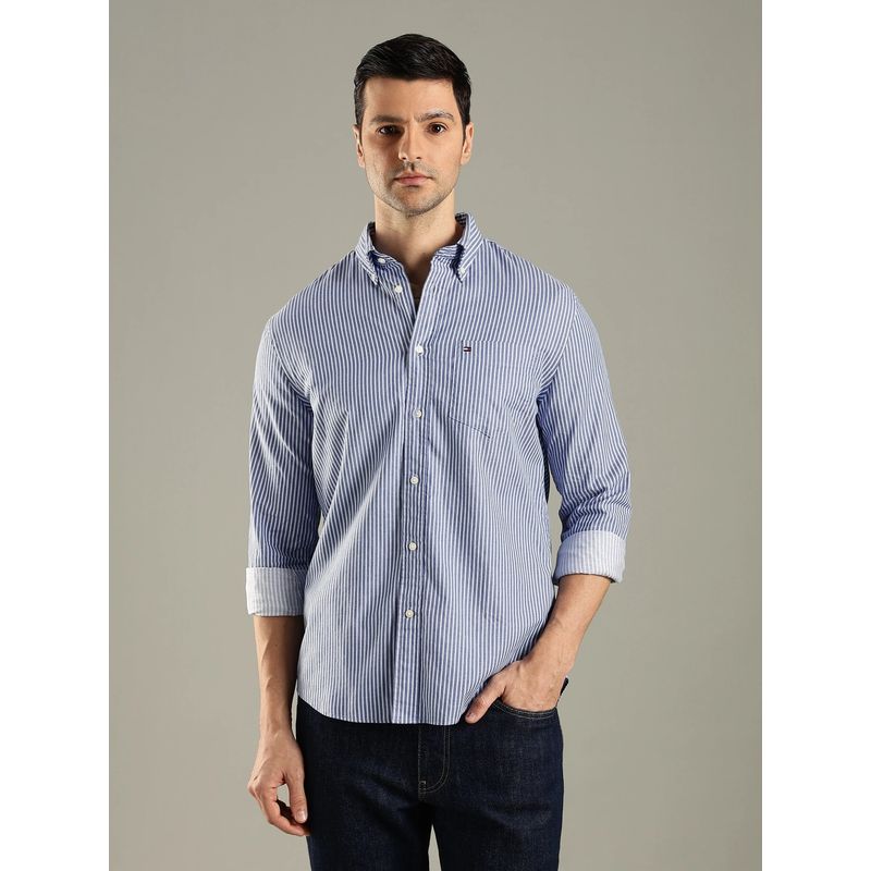 Tommy Hilfiger Men Blue Striped Regular Fit Shirt (XL)