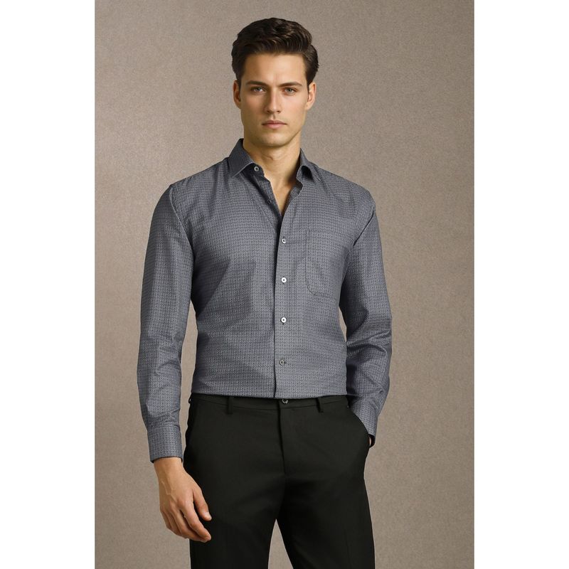 Louis Philippe Men Grey Printed Formal Shirt (39)