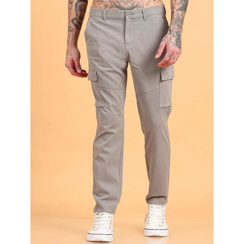 SILISOUL Grey Solid Relaxed Fit Cargo Pant (34)