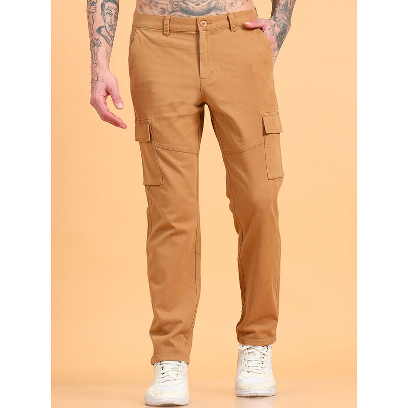 SILISOUL Khaki Solid Relaxed Fit Cargo Pant (28)
