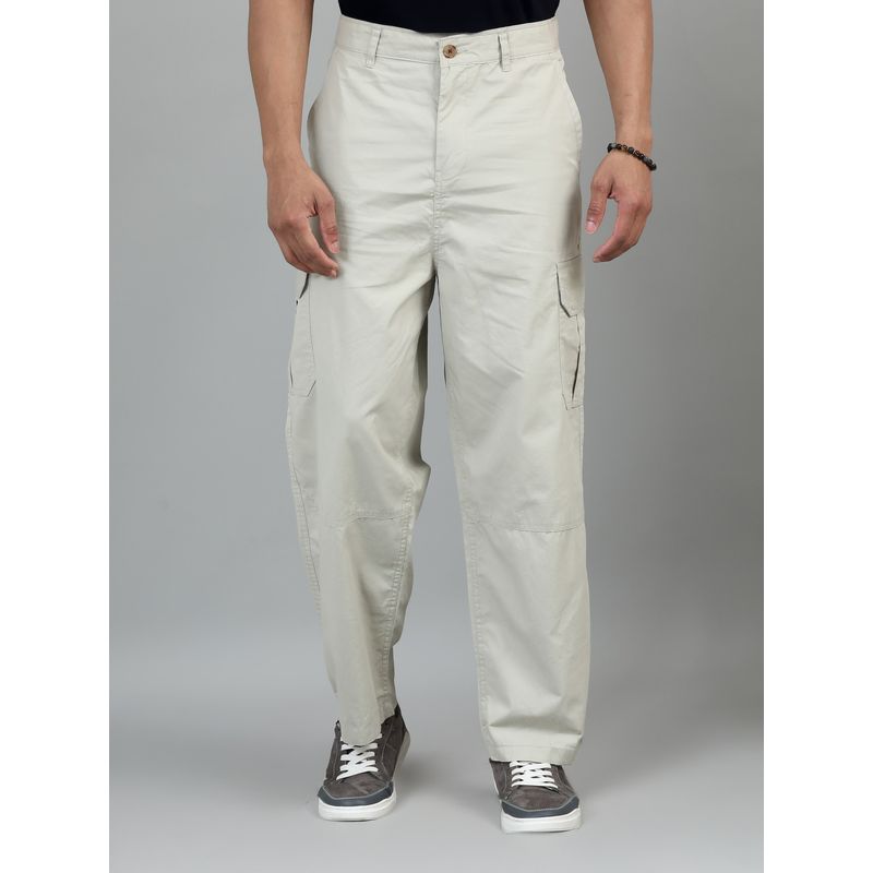 SILISOUL Beige Solid Loose Fit Cargo Pant (28)