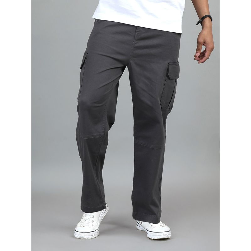 SILISOUL Charcoal Solid Loose Fit Cargo Pant (28)