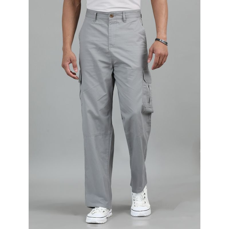 SILISOUL Grey Solid Loose Fit Cargo Pant (28)