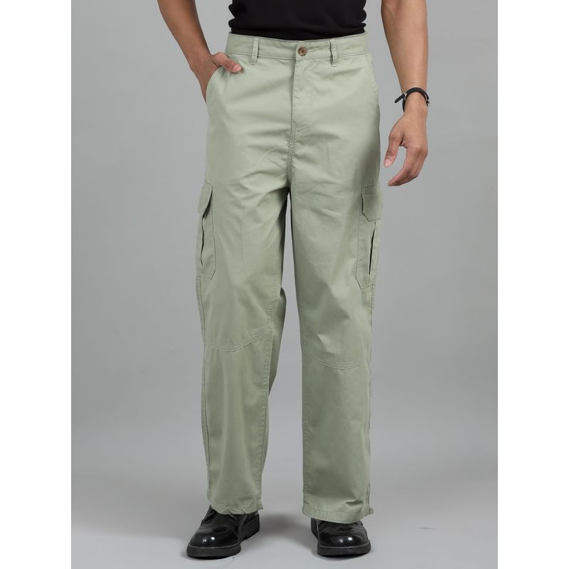 SILISOUL Olive Solid Loose Fit Cargo Pant (28)