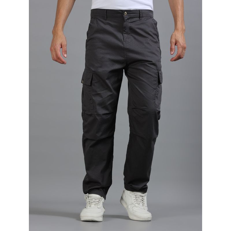 SILISOUL Grey Solid Relaxed Fit Cargo Pant (34)