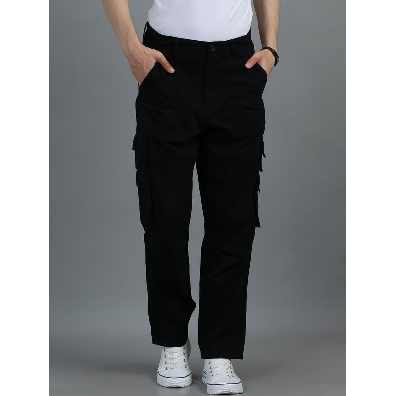 SILISOUL Black Solid Relaxed Fit Cargo Pant (28)